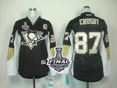 Penguins #87 Sidney Crosby Black 2017 Stanley Cup Final Patch Women's Home Stitched NHL Jersey