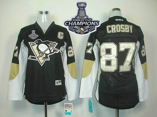 Penguins #87 Sidney Crosby Black 2017 Stanley Cup Finals Champions Women's Home Stitched NHL Jersey