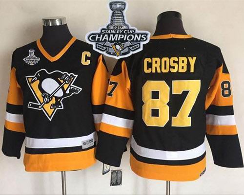 Penguins #87 Sidney Crosby Black Alternate CCM Throwback 2017 Stanley Cup Finals Champions Stitched Youth NHL Jersey