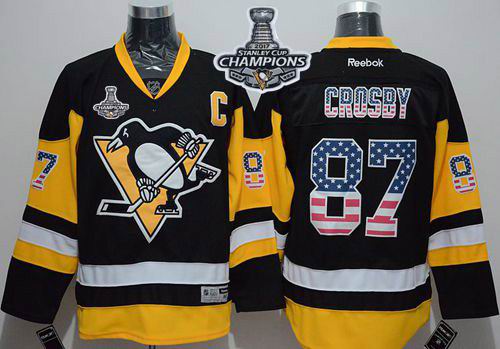 Penguins #87 Sidney Crosby Black Alternate USA Flag Fashion 2017 Stanley Cup Finals Champions Stitched NHL Jersey