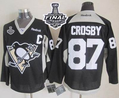 Penguins #87 Sidney Crosby Black Practice 2017 Stanley Cup Final Patch Stitched NHL Jersey