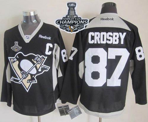 Penguins #87 Sidney Crosby Black Practice 2017 Stanley Cup Finals Champions Stitched NHL Jersey