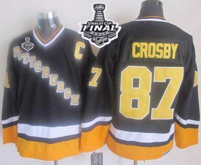 Penguins #87 Sidney Crosby Black Yellow CCM Throwback 2017 Stanley Cup Final Patch Stitched NHL Jersey