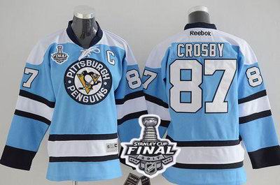 Penguins #87 Sidney Crosby Blue 2017 Stanley Cup Final Patch Stitched Youth NHL Jersey
