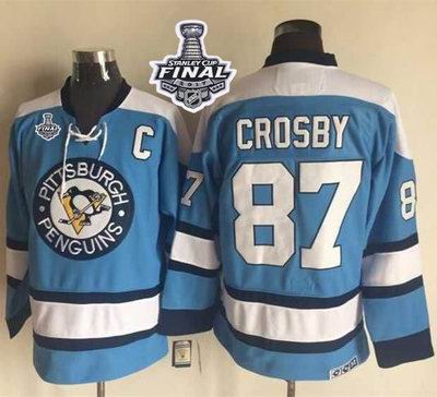 Penguins #87 Sidney Crosby Blue Alternate CCM Throwback 2017 Stanley Cup Final Patch Stitched NHL Jersey