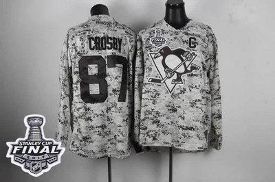 Penguins #87 Sidney Crosby Camo 2017 Stanley Cup Final Patch Stitched NHL Jersey