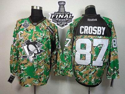 Penguins #87 Sidney Crosby Camo Veterans Day Practice 2017 Stanley Cup Final Patch Stitched NHL Jersey