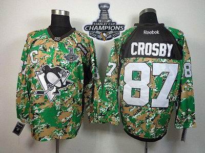 Penguins #87 Sidney Crosby Camo Veterans Day Practice 2017 Stanley Cup Finals Champions Stitched NHL Jersey