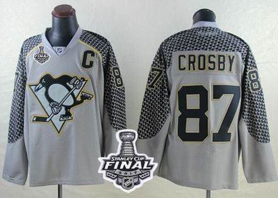 Penguins #87 Sidney Crosby Charcoal Cross Check Fashion 2017 Stanley Cup Final Patch Stitched NHL Jersey