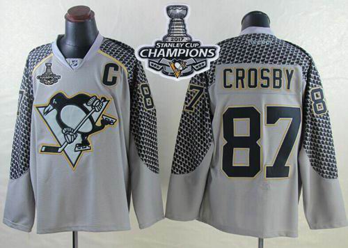 Penguins #87 Sidney Crosby Charcoal Cross Check Fashion 2017 Stanley Cup Finals Champions Stitched NHL Jersey