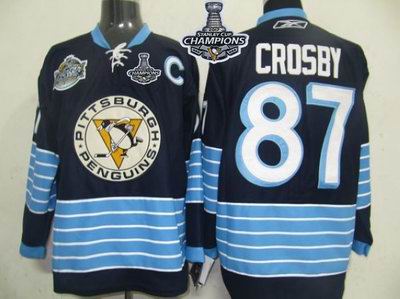 Penguins #87 Sidney Crosby Dark Blue 2011 Winter Classic Vintage 2017 Stanley Cup Finals Champions Stitched NHL Jersey