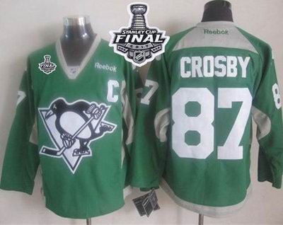 Penguins #87 Sidney Crosby Green Practice 2017 Stanley Cup Final Patch Stitched NHL Jersey