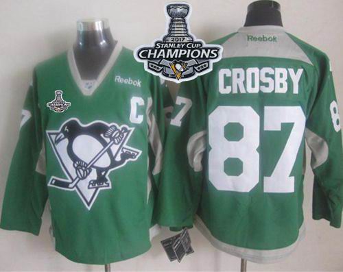 Penguins #87 Sidney Crosby Green Practice 2017 Stanley Cup Finals Champions Stitched NHL Jersey