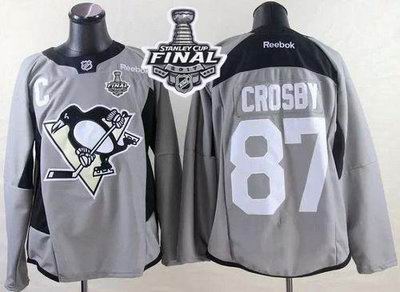 Penguins #87 Sidney Crosby Grey Practice 2017 Stanley Cup Final Patch Stitched NHL Jersey