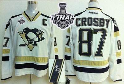 Penguins #87 Sidney Crosby White 2014 Stadium Series Autographed 2017 Stanley Cup Final Patch Stitched NHL Jersey
