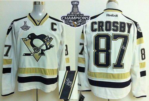 Penguins #87 Sidney Crosby White 2014 Stadium Series Autographed 2017 Stanley Cup Finals Champions Stitched NHL Jersey