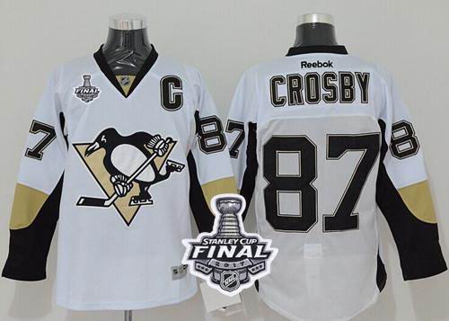 Penguins #87 Sidney Crosby White 2017 Stanley Cup Final Patch Stitched NHL Jersey