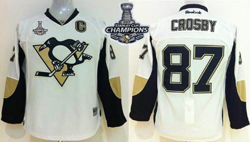 Penguins #87 Sidney Crosby White 2017 Stanley Cup Finals Champions Stitched Youth NHL Jersey