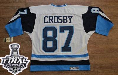 Penguins #87 Sidney Crosby White Blue CCM Throwback 2017 Stanley Cup Final Patch Stitched NHL Jersey