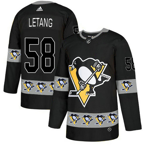 Penguins 58 Kris Letang Black Team Logos Fashion Adidas Jersey