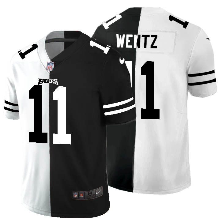 Philadelphia Eagles #11 Carson Wentz Men's Black V White Peace Split Nike Vapor Untouchable Limited NFL Jersey