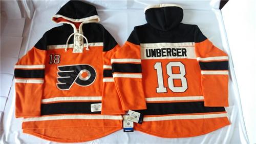 Philadelphia Flyers 18 R. J. Umberger Orange Sawyer Hooded Sweatshirt Stitched NHL Jersey
