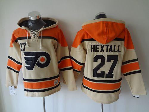 Philadelphia Flyers 27 Ron Hextall Cream Sawyer Hooded Sweatshirt NHL Jersey
