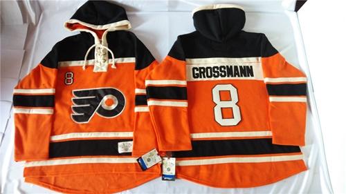 Philadelphia Flyers 8 Nicklas Grossmann Orange Sawyer Hooded Sweatshirt Stitched NHL Jersey