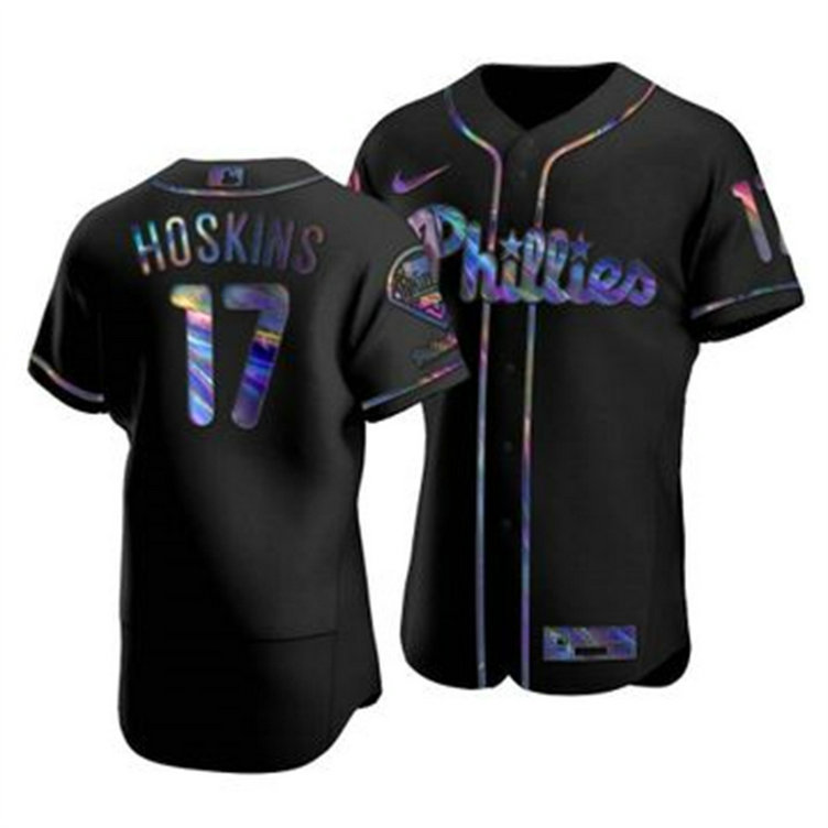 Philadelphia Phillies #17 Rhys Hoskins Men's Nike Iridescent Holographic Collection MLB Jersey - Black