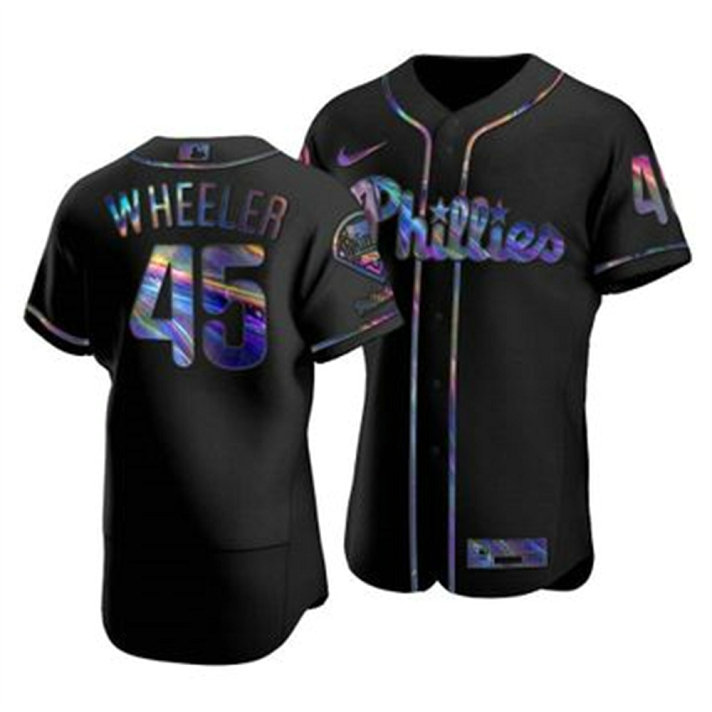 Philadelphia Phillies #45 Zack Wheeler Men's Nike Iridescent Holographic Collection MLB Jersey - Black