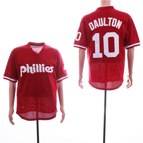 Phillies #10 Darren Daulton Red Mesh BP Jersey