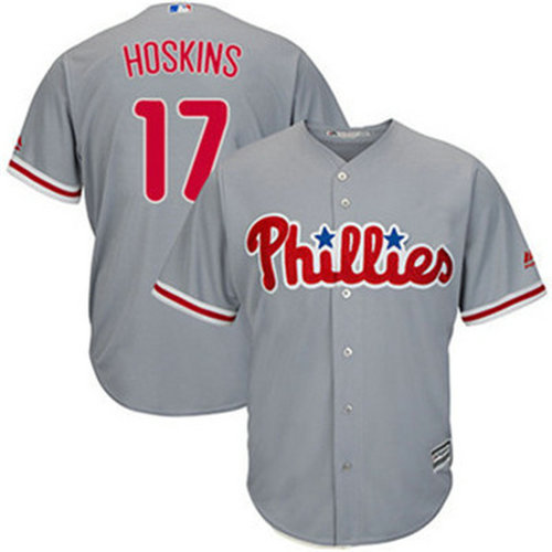 Phillies #17 Rhys Hoskins Grey Cool Base Stitched Youth MLB Jersey