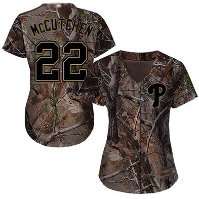 Phillies #22 Andrew McCutchen Camo Realtree Collection Cool Base Women's Stitched Baseball Jersey