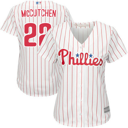 Phillies #22 Andrew McCutchen White(Red Strip) Home Women's Stitched Baseball Jersey
