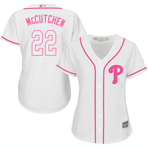 Phillies #22 Andrew McCutchen White Pink Fashion Women's Stitched Baseball Jersey