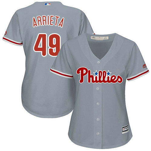 Phillies #49 Jake Arrieta Grey Road Women's Stitched MLB Jersey_1