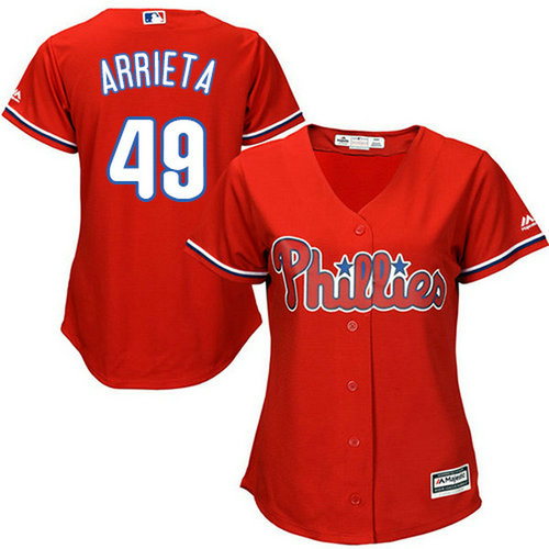 Phillies #49 Jake Arrieta Red Alternate Women's Stitched MLB Jersey_1