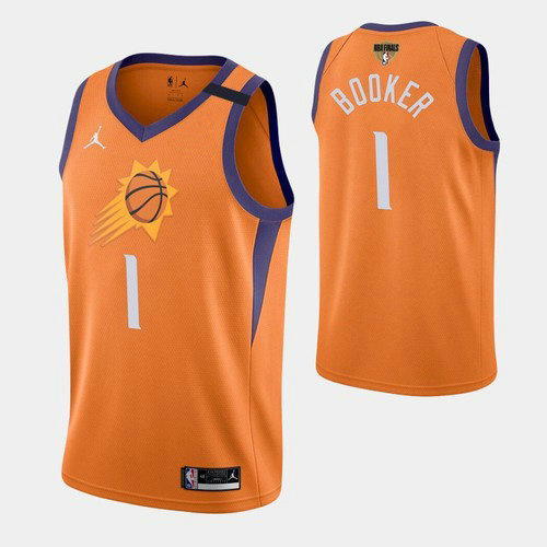 Phoenix Suns #1 Devin Booker Men's 2021 NBA Finals Bound Statement Edition NBA Jersey Orange