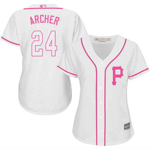 Pirates #24 Chris Archer White Pink Fashion Women's Stitched Baseball Jersey