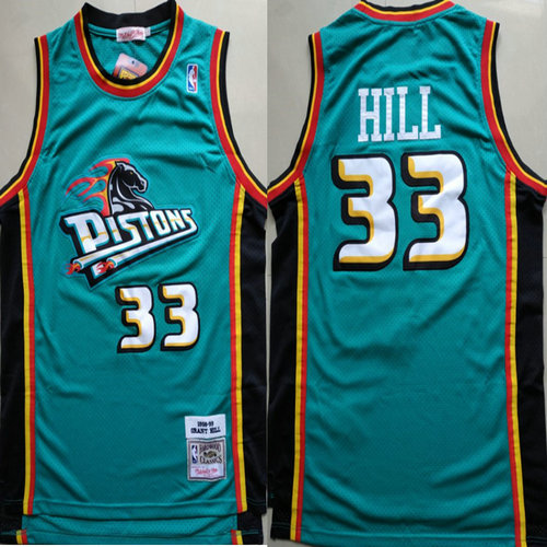 Pistons #33 Grant Hill Teal 1998 to 99 Hardwood Classics Jersey