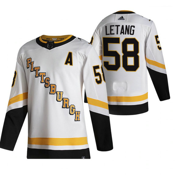 Pittsburgh Penguins #58 Kris Letang White Men's Adidas 2020-21 Reverse Retro Alternate NHL Jersey