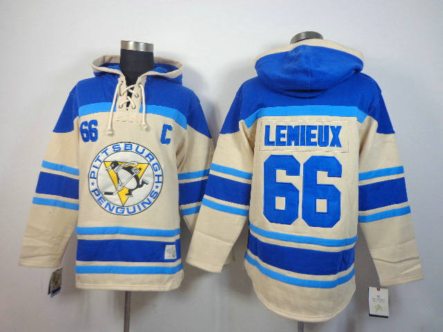 Pittsburgh Penguins 66 Mario Lemieux cream with blue NHL Fashion hoddies