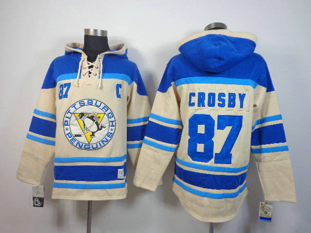 Pittsburgh Penguins 87 Sidney Crosby cream with blue NHL Fashion hoddies