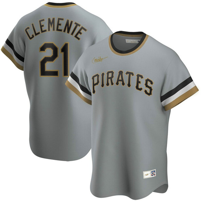 Pittsburgh Pirates #21 Roberto Clemente Nike Road Cooperstown Collection Player MLB Jersey Gray