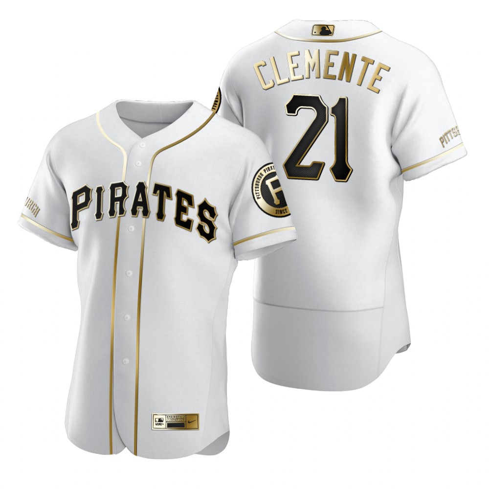 Pittsburgh Pirates #21 Roberto Clemente White Nike Men's Authentic Golden Edition MLB Jersey