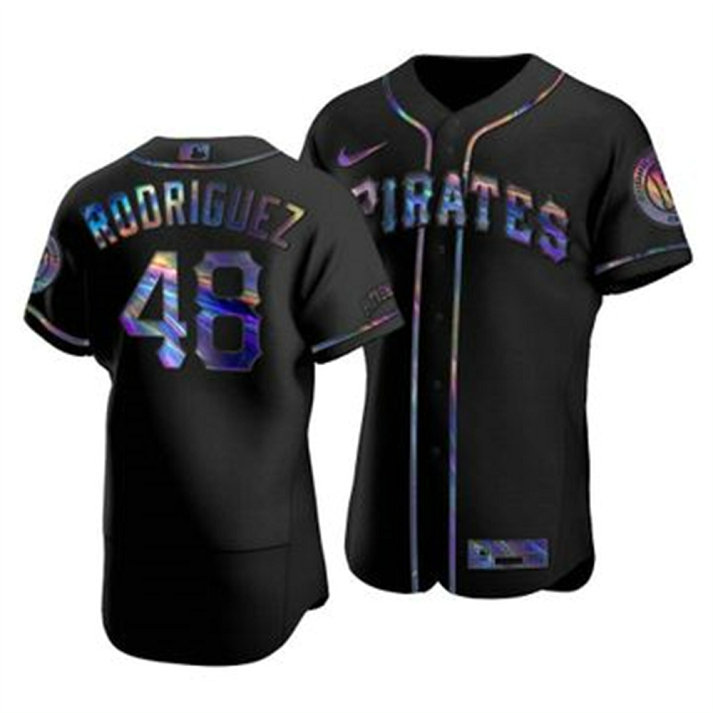 Pittsburgh Pirates #48 Richard Rodriguez Men's Nike Iridescent Holographic Collection MLB Jersey - Black