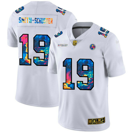 Pittsburgh Steelers #19 JuJu Smith-Schuster Men's White Nike Multi-Color 2020 NFL Crucial Catch Limited NFL Jersey