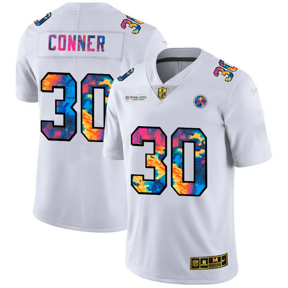 Pittsburgh Steelers #30 James Conner Men's White Nike Multi-Color 2020 NFL Crucial Catch Limited NFL Jersey