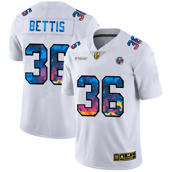 Pittsburgh Steelers #36 Jerome Bettis Men's White Nike Multi-Color 2020 NFL Crucial Catch Limited NFL Jersey