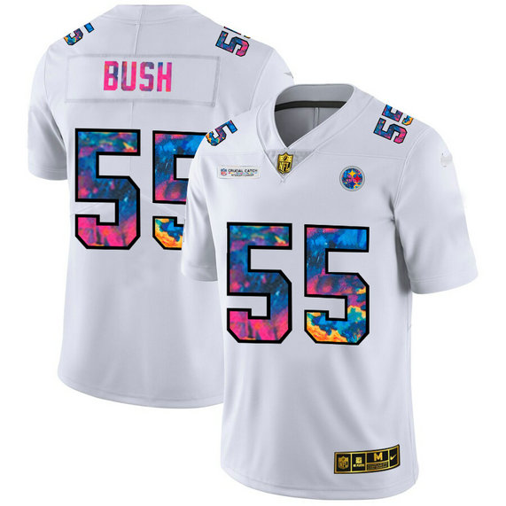 Pittsburgh Steelers #55 Devin Bush Men's White Nike Multi-Color 2020 NFL Crucial Catch Limited NFL Jersey